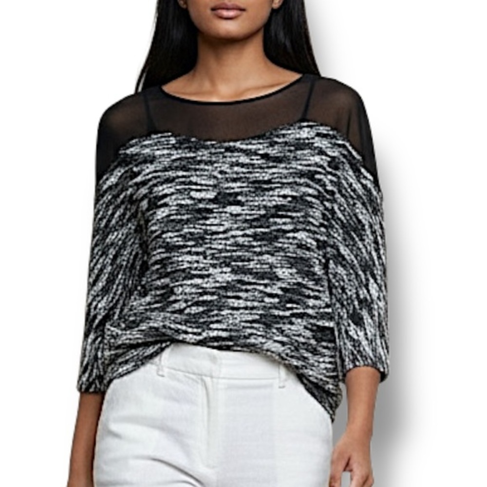 4/$20 Gianni Bini Textured Knit Illusion Black Gray Blouse Top Size Small